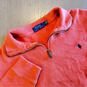 Polo Ralph Lauren L Orange Quarter Zip Pullover Sweater Navy Pony